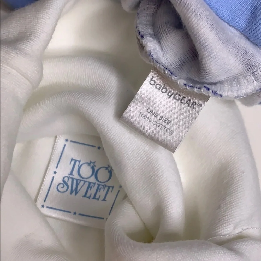 Two blue cotton stretch knit newborn hats beanie blue white